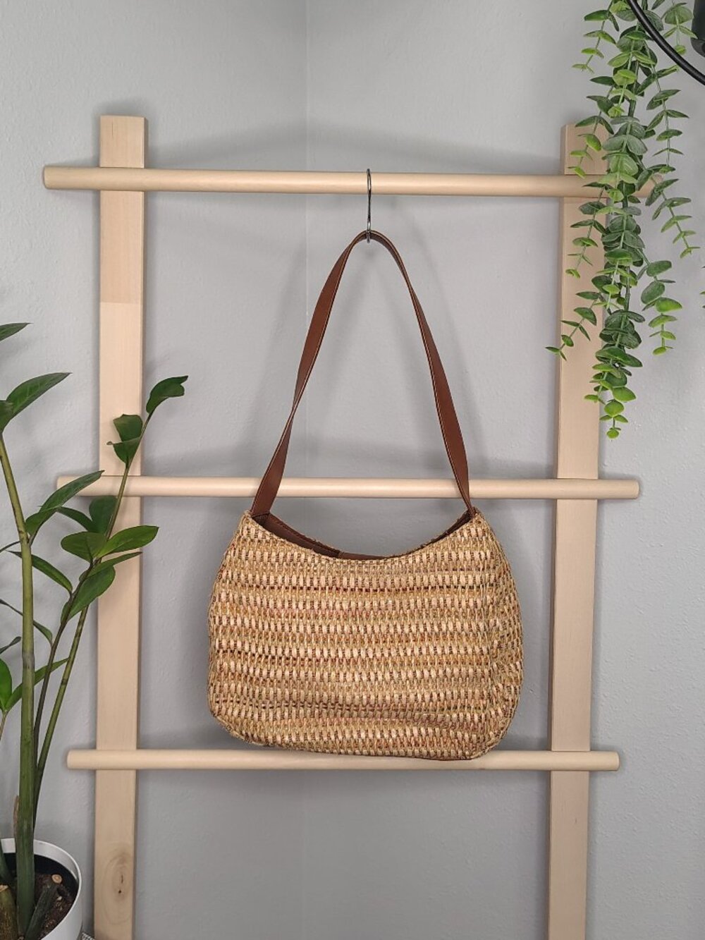Fossil Brown Straw Woven Shoulder Bag 75082